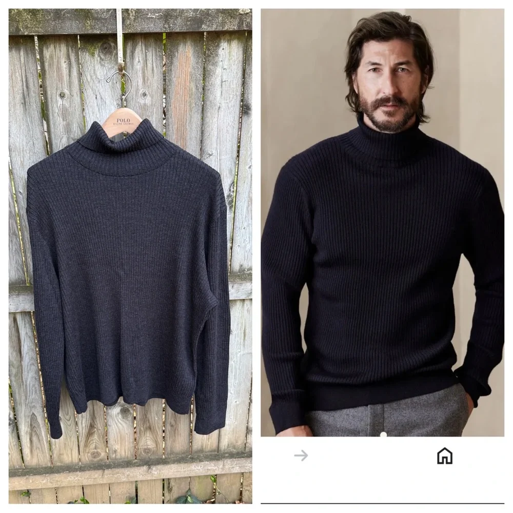 Banana Republic Salta Merino Ribbed Turtleneck Sweater gray XL
